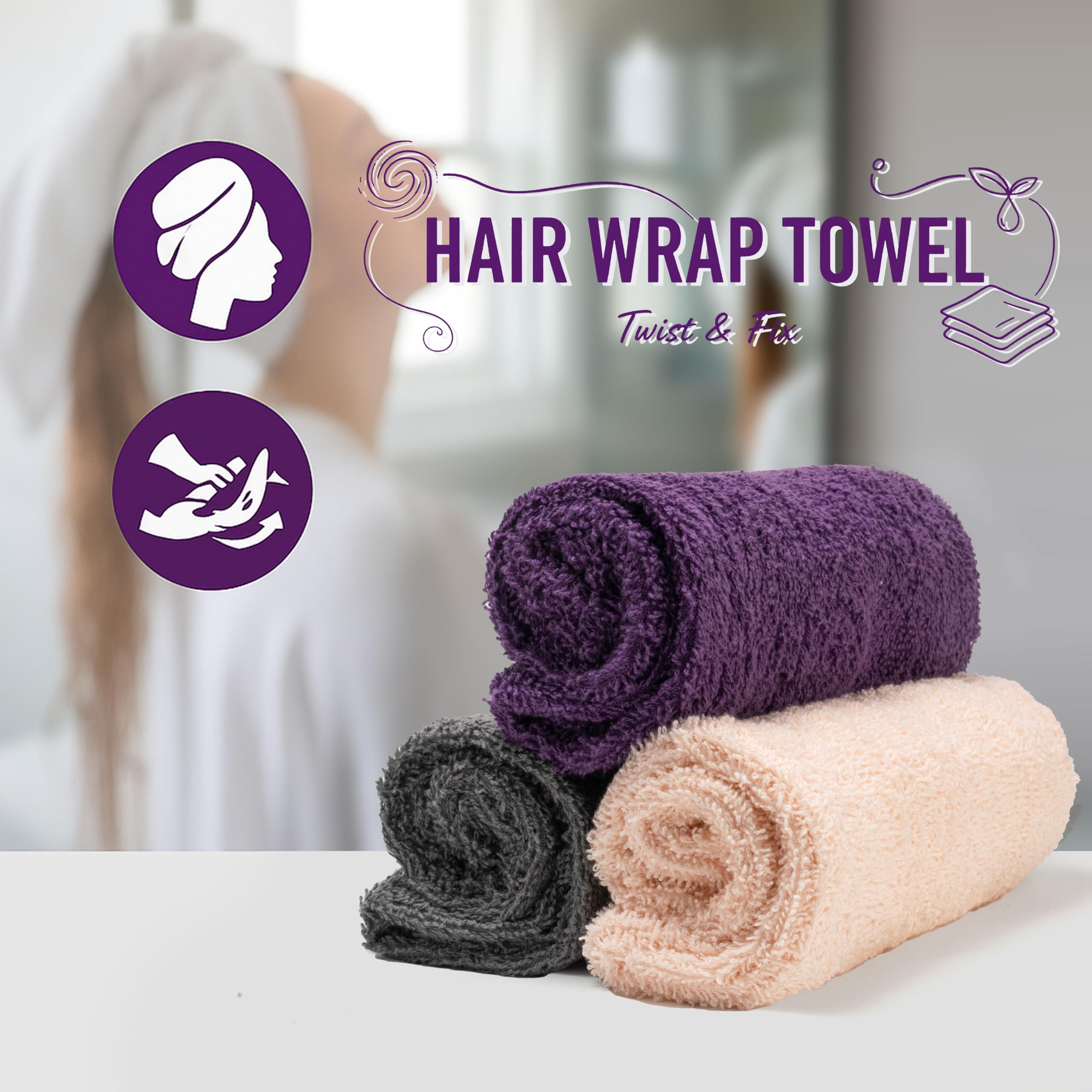 Textila hair wrap towel pink draped on head for quick, comfortable drying