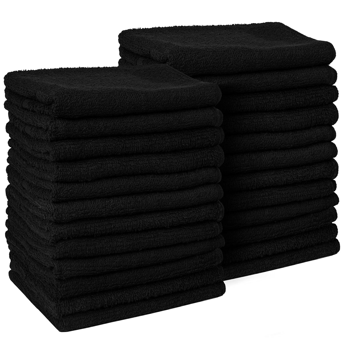 Textile Empire barber towels black 16x27 pack-24 showing premium absorbent cotton for salons
