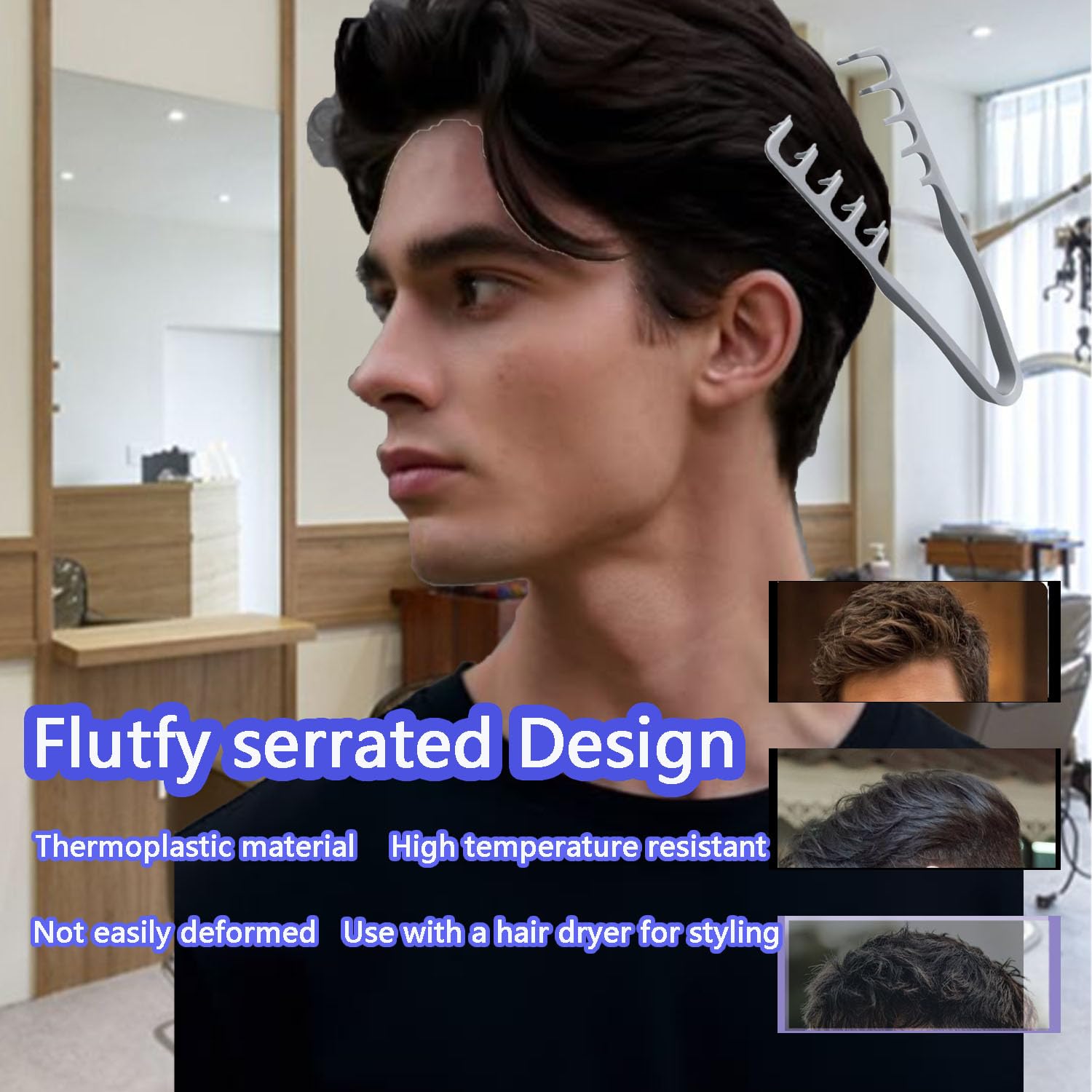 Texture Comb textured grip handle offers comfortable grip during styling.