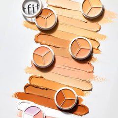 TFIT concealer swatches display three shades for correcting under-eye darkness and redness.