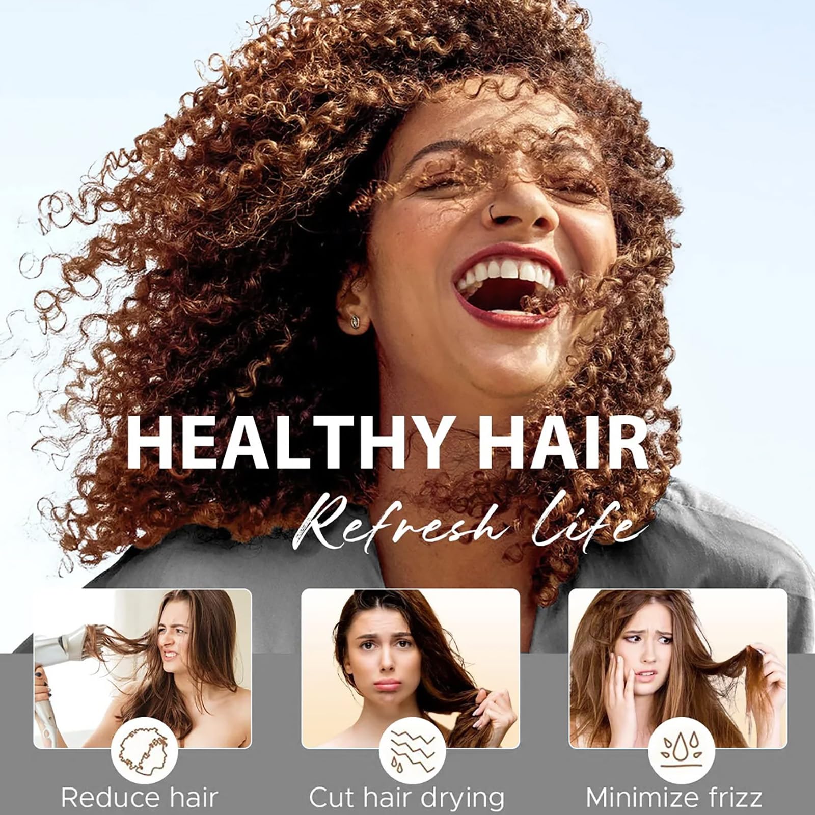 Tgideas hair oil spray with jojoba and avocado highlights bottle and hair benefits.