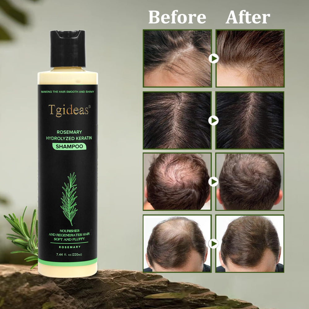Tgideas rosemary hydrolyzed keratin ingredients close-up highlighting hair strengthening formula.