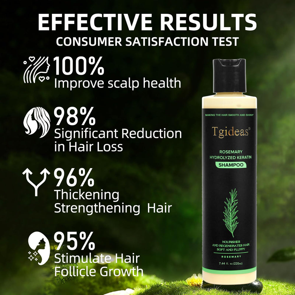 Tgideas Rosemary Shampoo hydrolyzed keratin ingredients close-up emphasizes strengthening components.