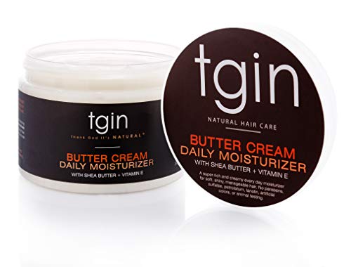 tgin Butter Cream Daily Moisturizer being applied to curls for hydration and shine