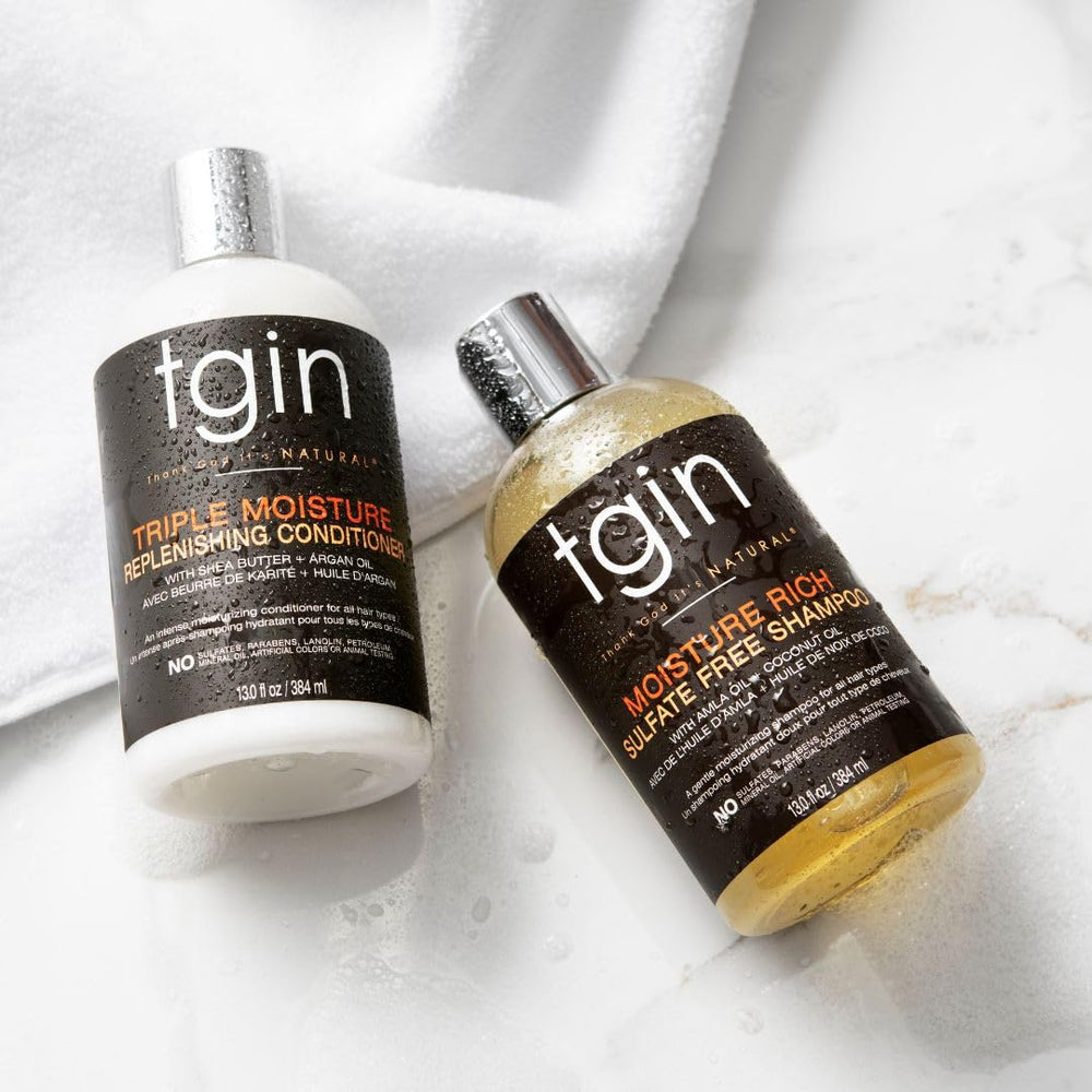 tgin conditioner application on hair strand emphasizes detangling and moisture locking