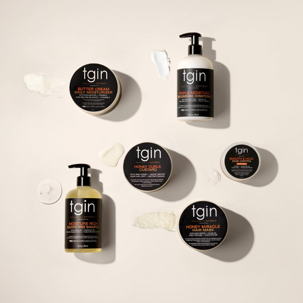 tgin hair-care routine setup with shampoo and conditioner duo