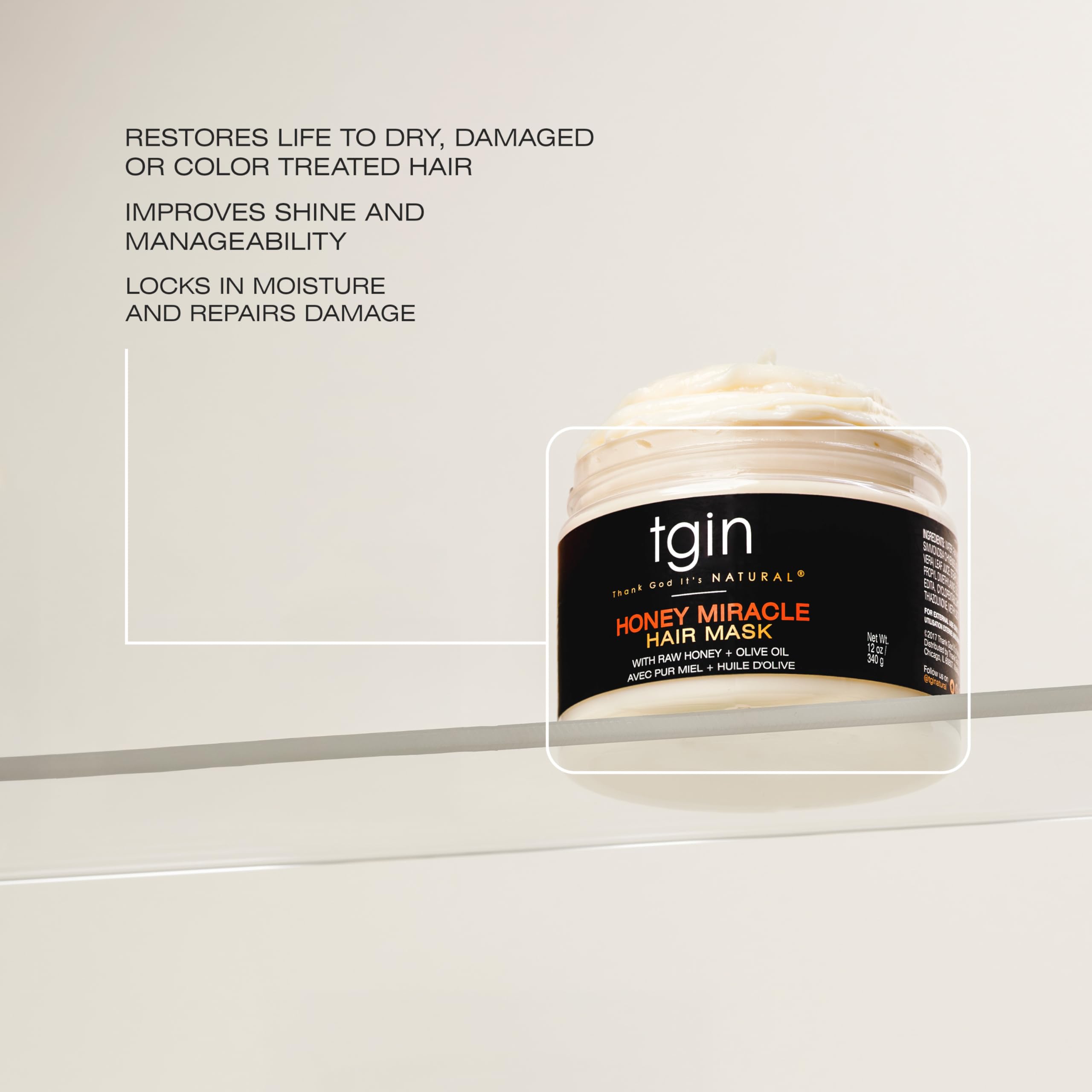 tgin Honey Miracle Hair Mask 3C-4C hair close-up highlights curl definition