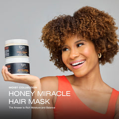 tgin Honey Miracle Hair Mask application on hands demonstrates detangling slip