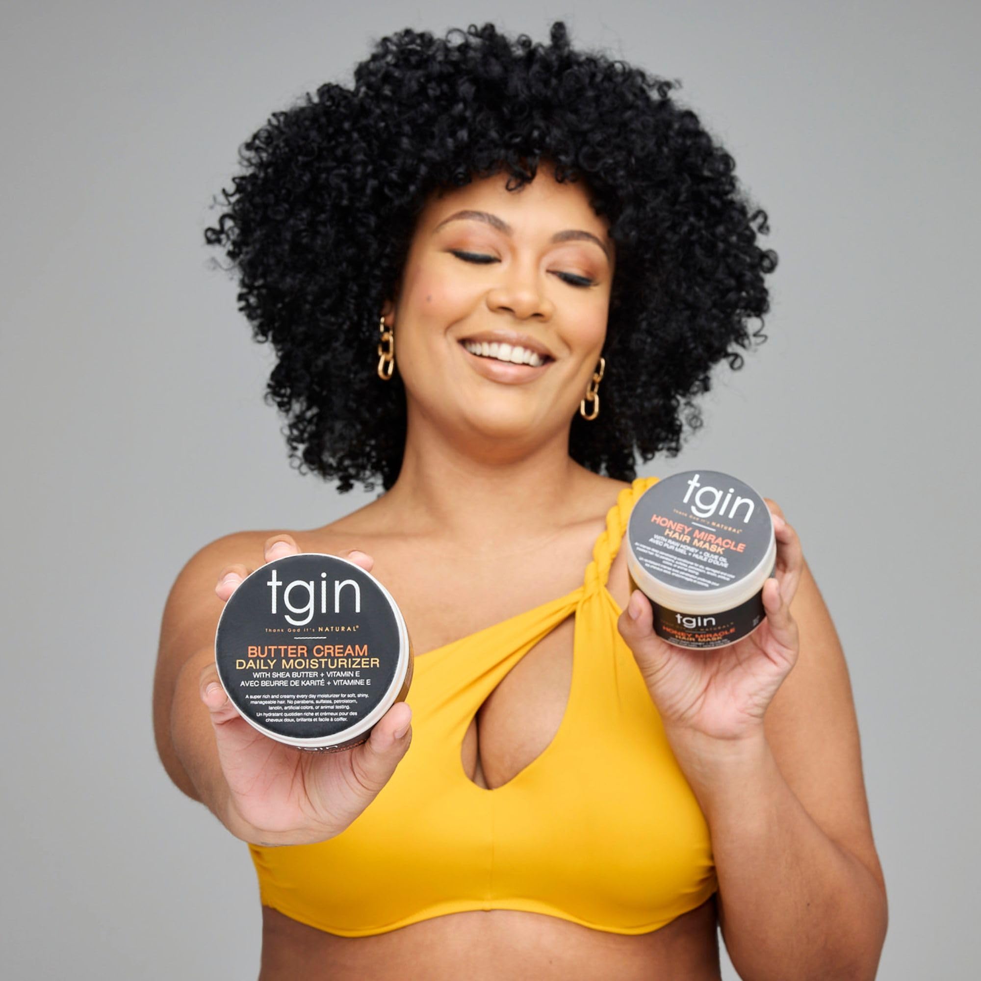 tgin Honey Miracle Hair Mask apply image shows glossy, healthy-looking strands after use.