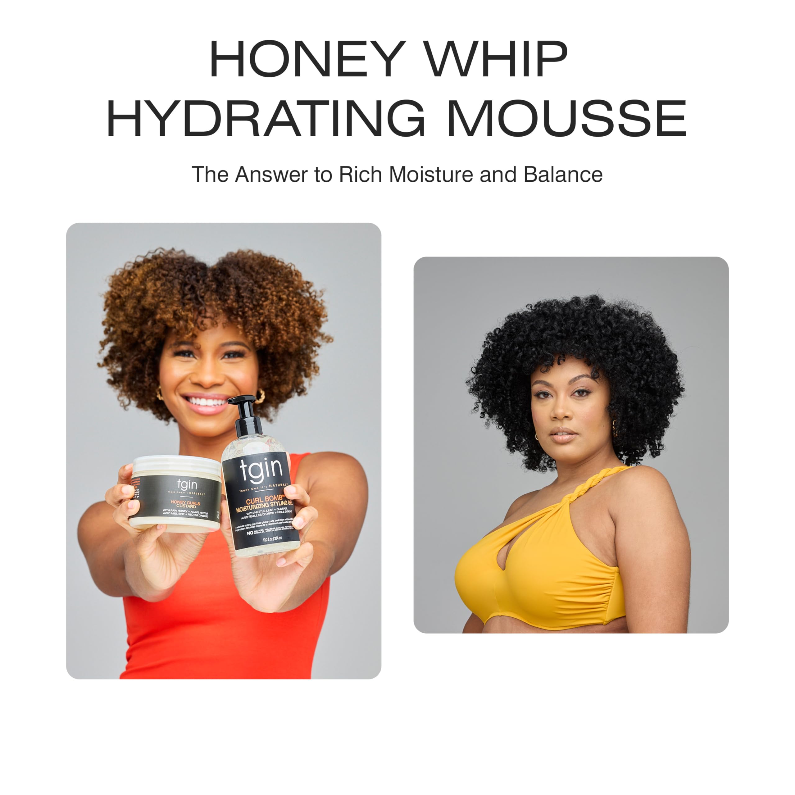 tgin Honey Whip Hydrating Mousse roller-set styling for defined curls