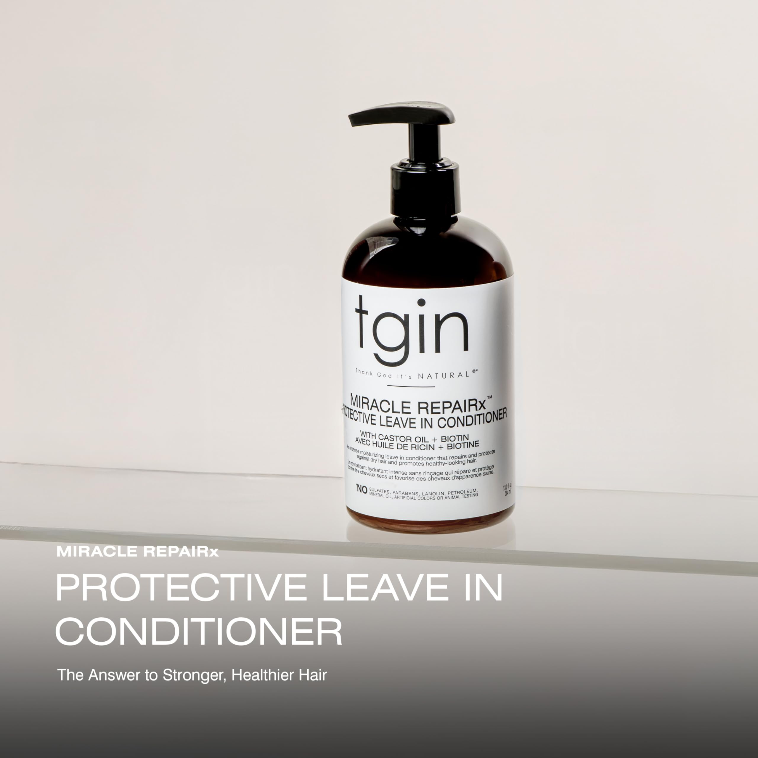 tgin Miracle RepaiRx black castor oil ingredient shot highlighting moisture for damaged curls