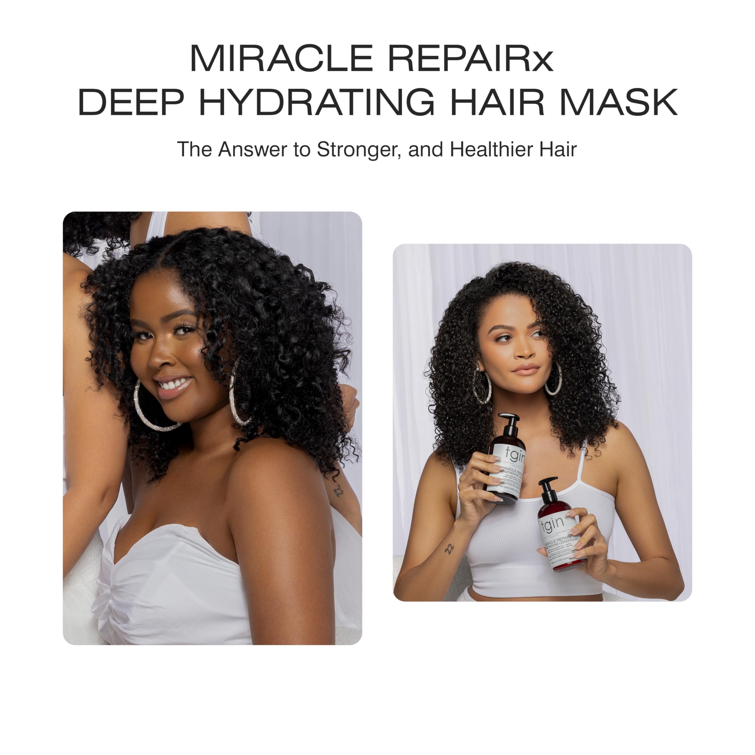 tgin Miracle RepaiRx color-treated hair post-use shows boosted moisture.