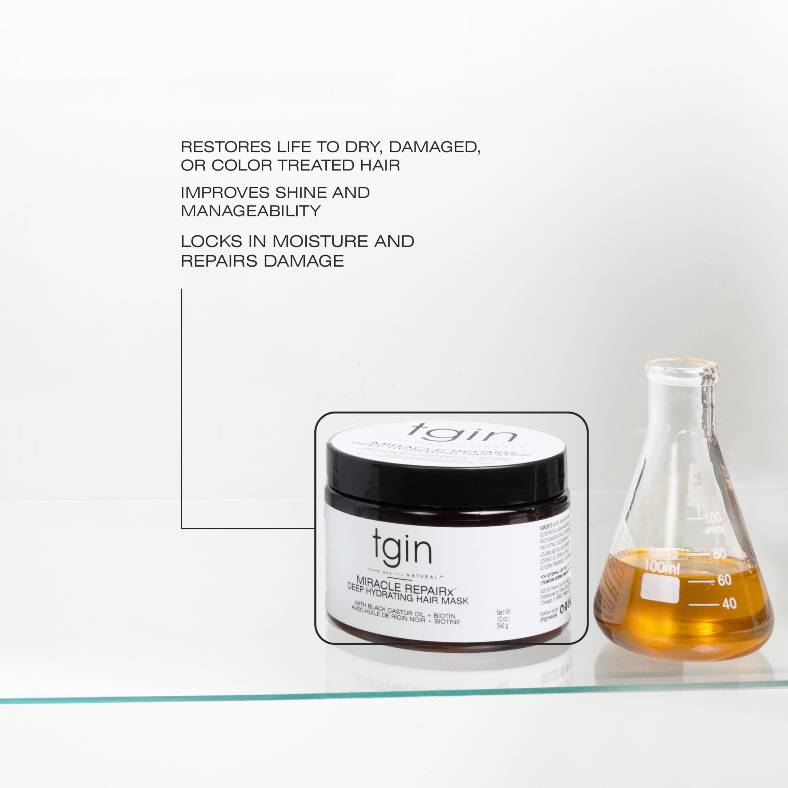 tgin Miracle RepaiRx application on dry hair demonstrates creamy mask texture.