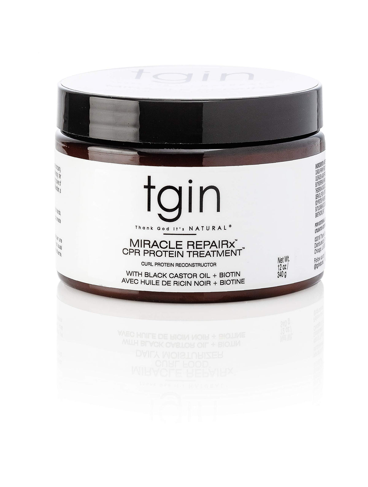 tgin Miracle RepaiRx bottle demonstrates protein repair for damaged hair.