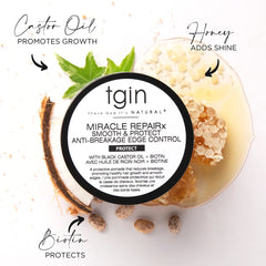 TGIN Miracle RepaiRx edge control shows non-flaking formula for clean finish.