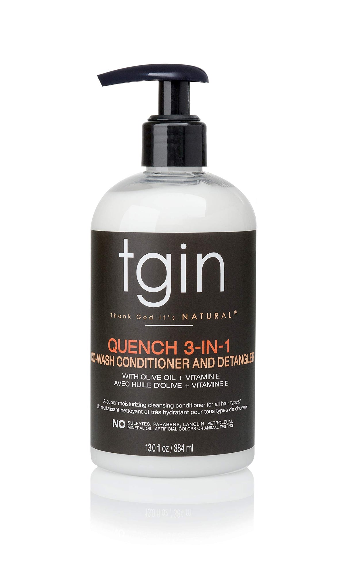 tgin Quench 3-in-1 co-wash bottle delivering lasting curl moisture.