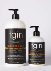 tgin Quench co-wash being applied to damp curls for cleansing.
