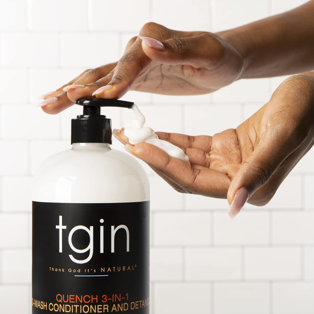 tgin Quench detangling with high-slip texture eases knots.