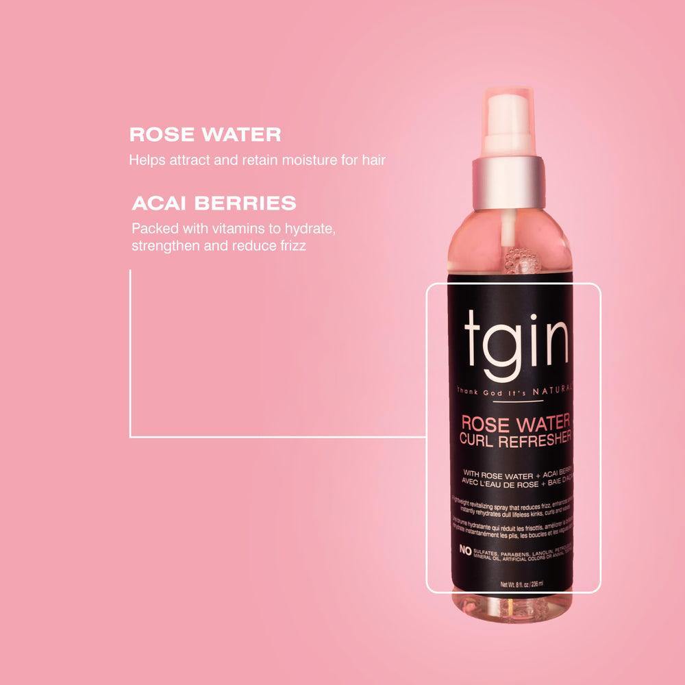 tgin Rose Water Curl Refresher on curly hair boosts refresh between washes