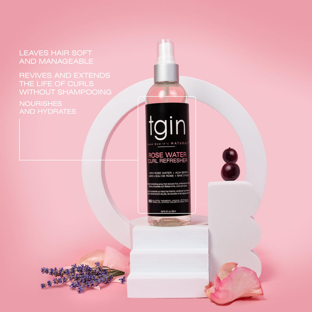 tgin Rose Water Curl Refresher on scalp moisturizes dry scalp