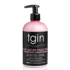 tgin Rose Water Frizz-Free Hydrating Conditioner bottle for frizz control and smooth curls.