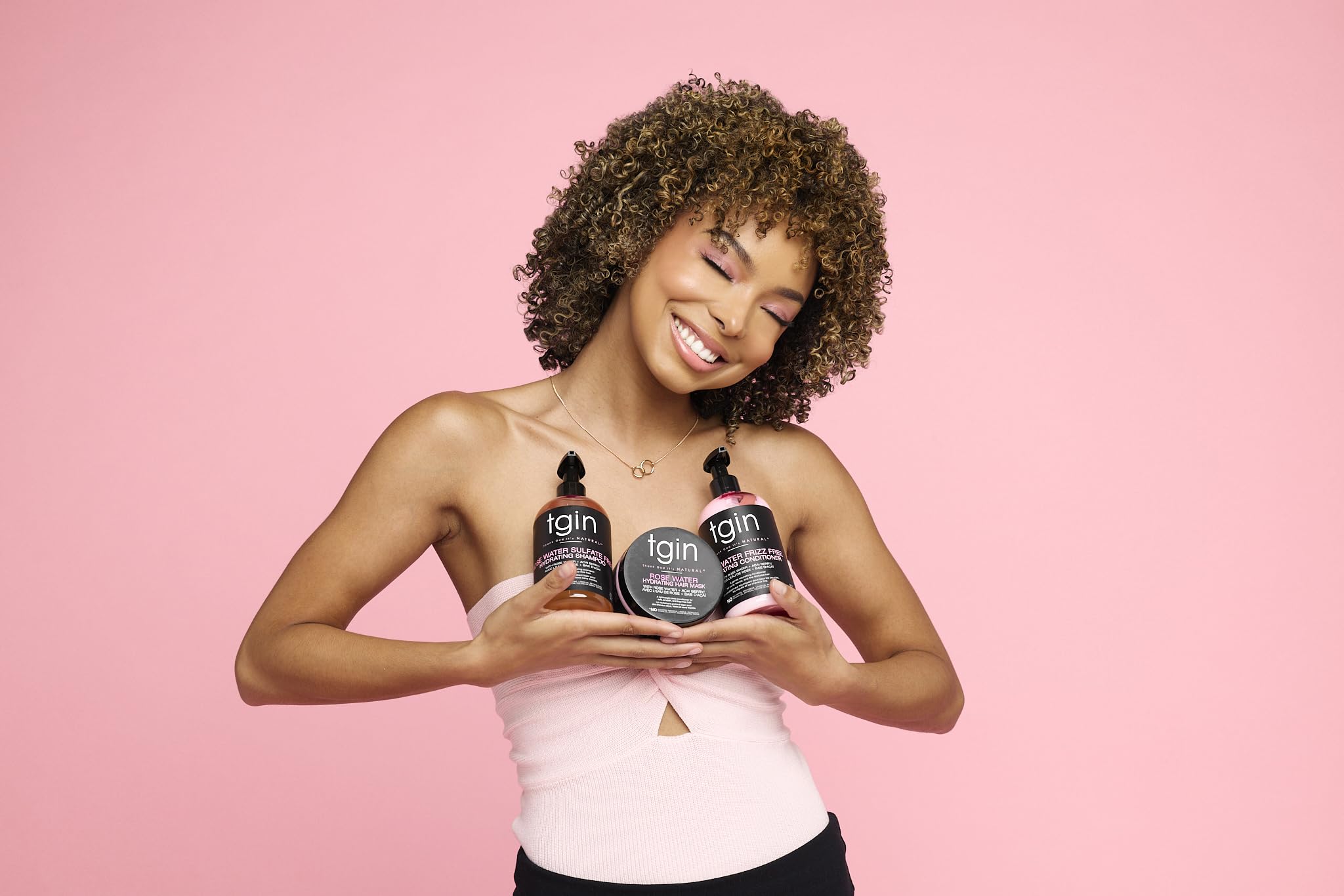 Tgin Rose Water label close-up confirms sulfate-free formulation.
