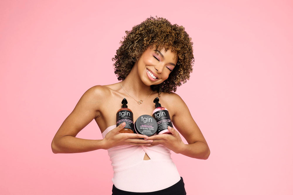 Tgin Rose Water label close-up confirms sulfate-free formulation.