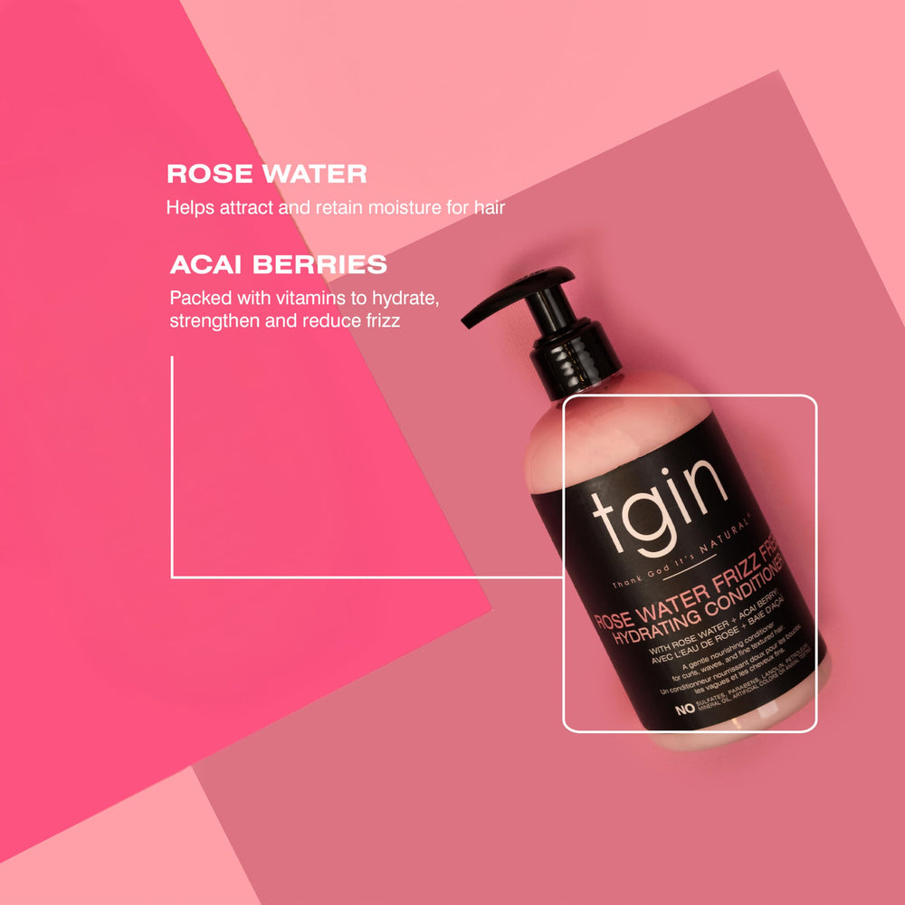 tgin Rose Water conditioner for low porosity hair illustration suggests nourishment.