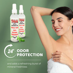 Thai Deodorant Stone Crystal Mist label closeup reveals mineral-based formula.