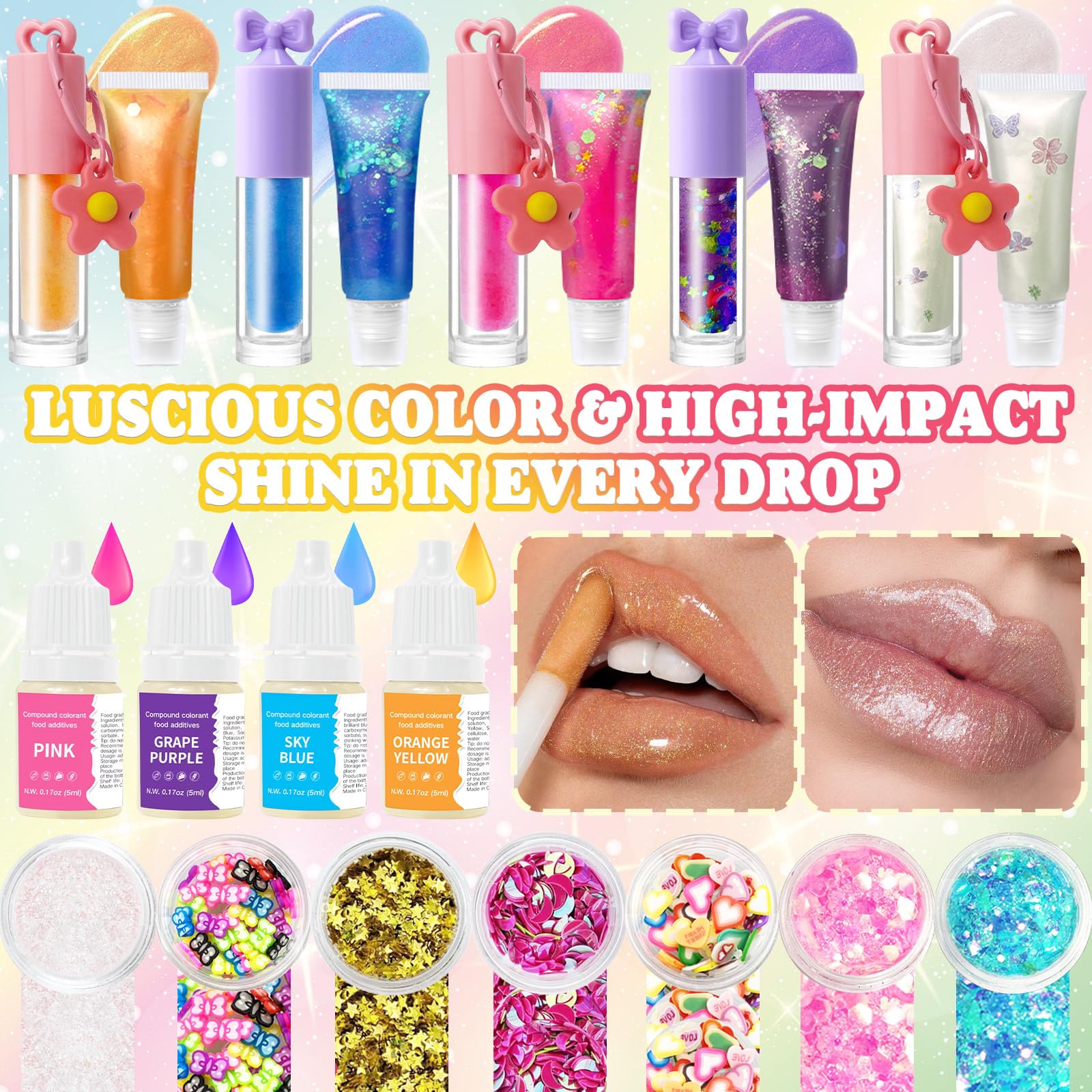 Thaluna lip gloss glitter and sequins close-up for sparkle options