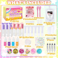 Thaluna lip gloss kit content layout with pigments, glitter, and base for bold color