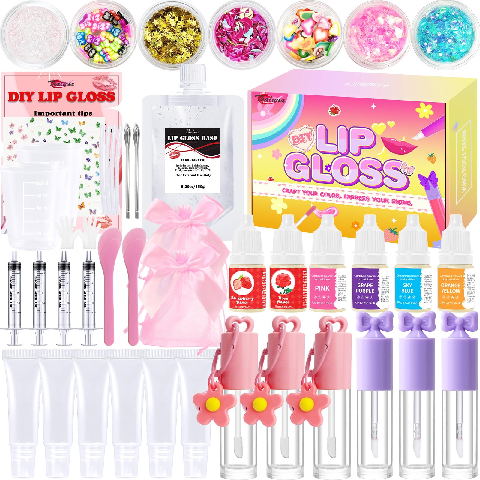 Thaluna lip gloss making kit packaging showing a complete DIY set for creative kids