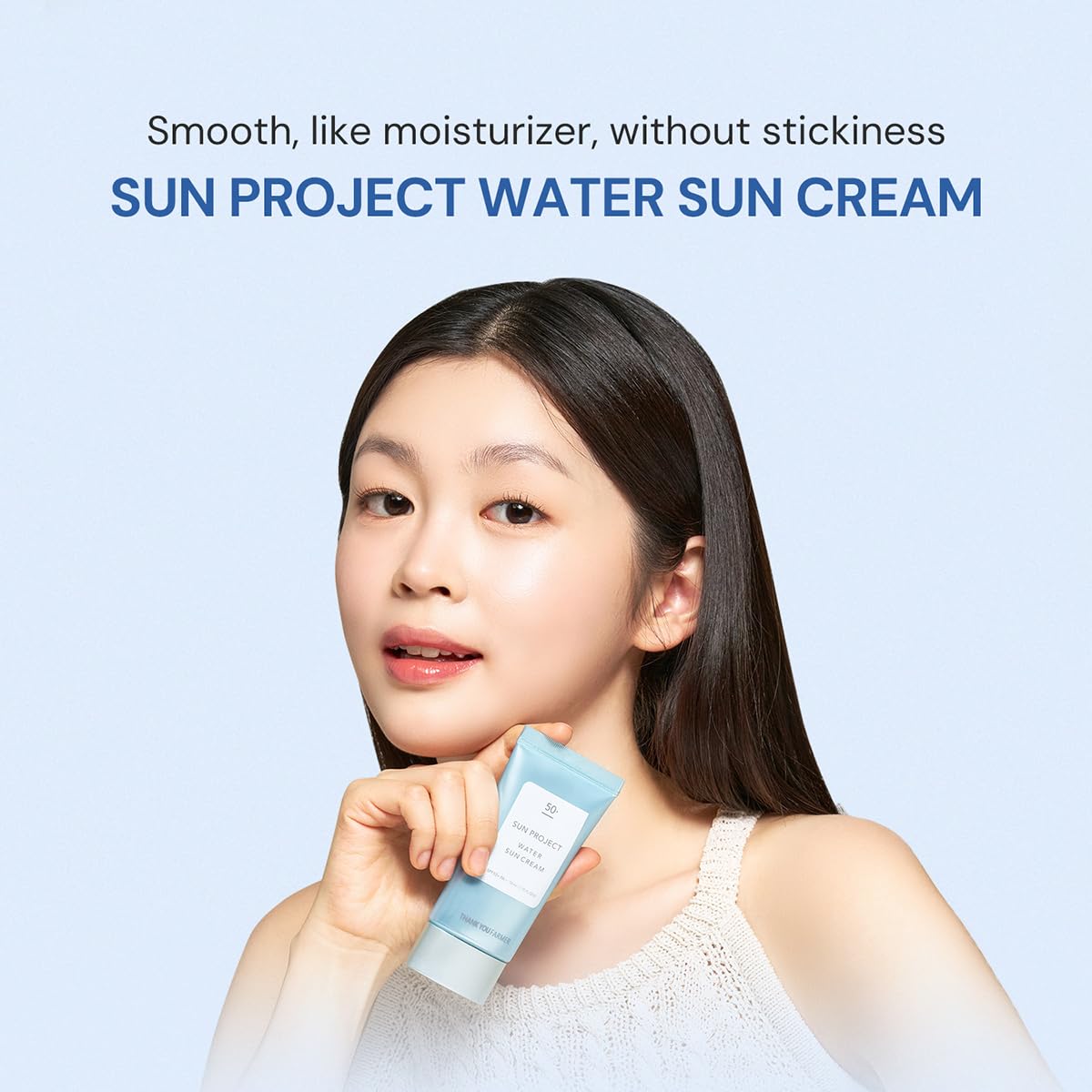 THANKYOU FARMER Sun Project Water Sun Cream on skin with no white cast.