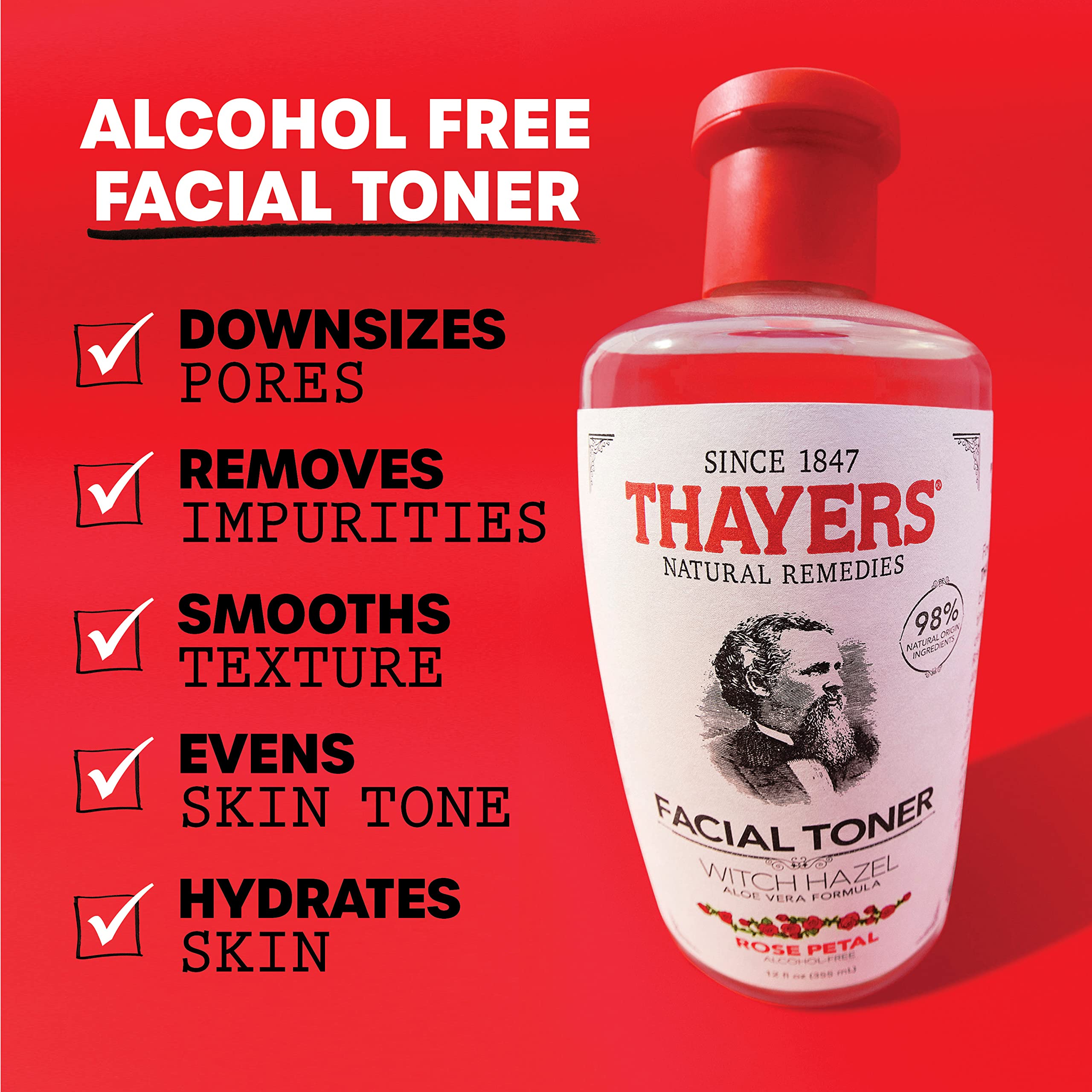 THAYERS Aloe Vera formula toner bottle soothes skin with lightweight moisture.