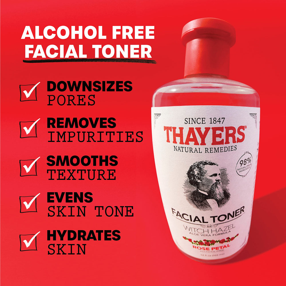 THAYERS Aloe Vera formula toner bottle soothes skin with lightweight moisture.