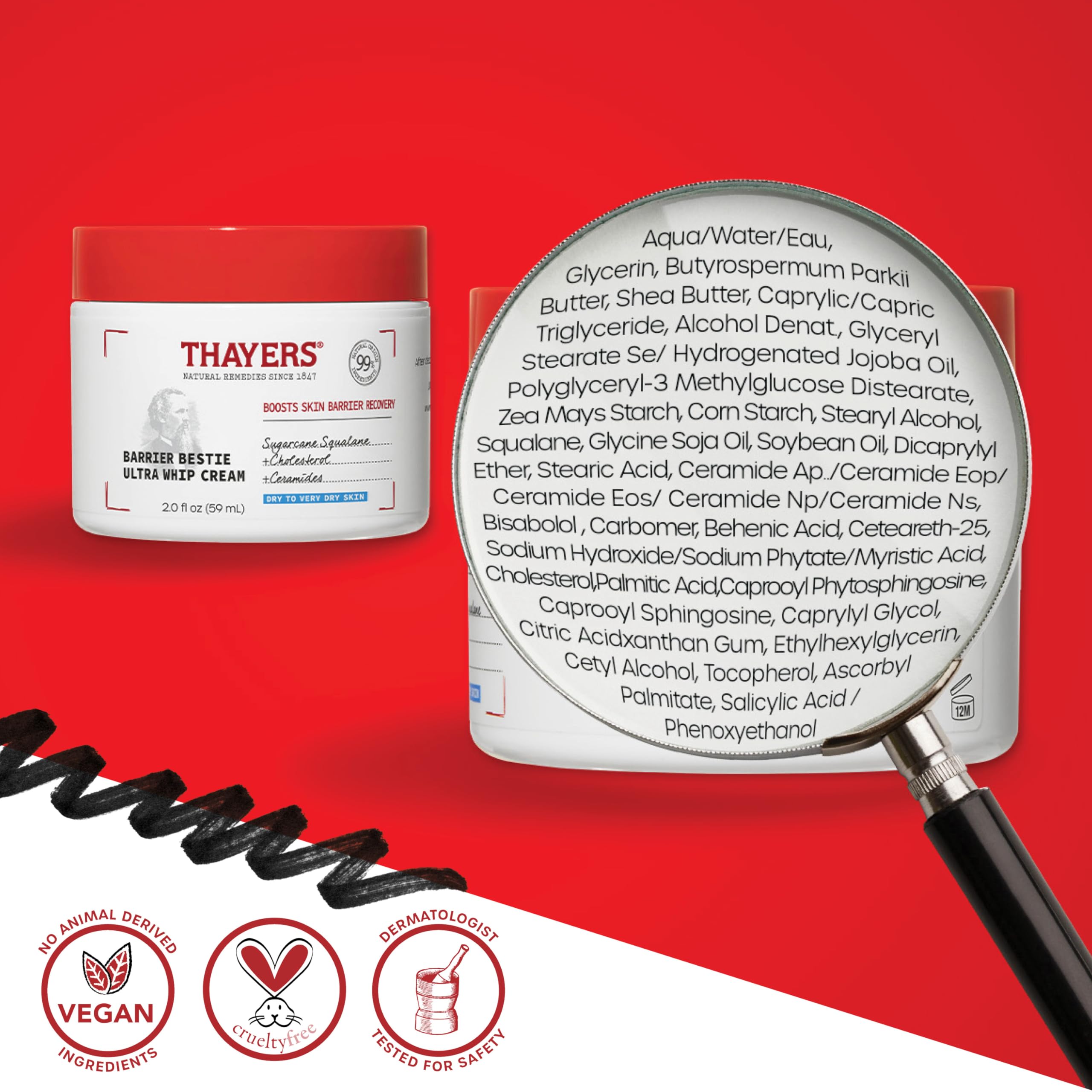 THAYERS Barrier Bestie ceramides detail emphasizes barrier-supporting ceramides for soothing comfort.
