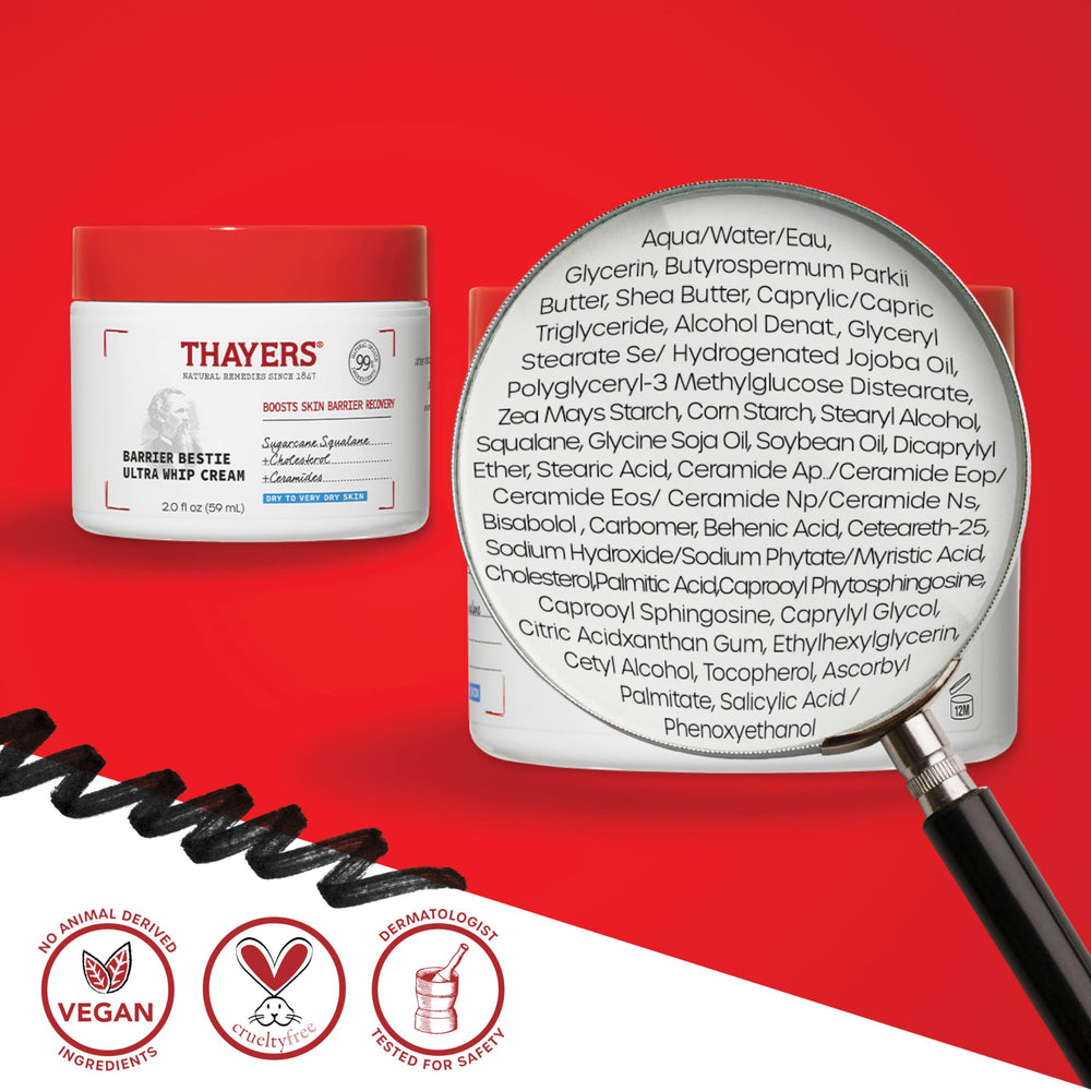 THAYERS Barrier Bestie ceramides detail emphasizes barrier-supporting ceramides for soothing comfort.
