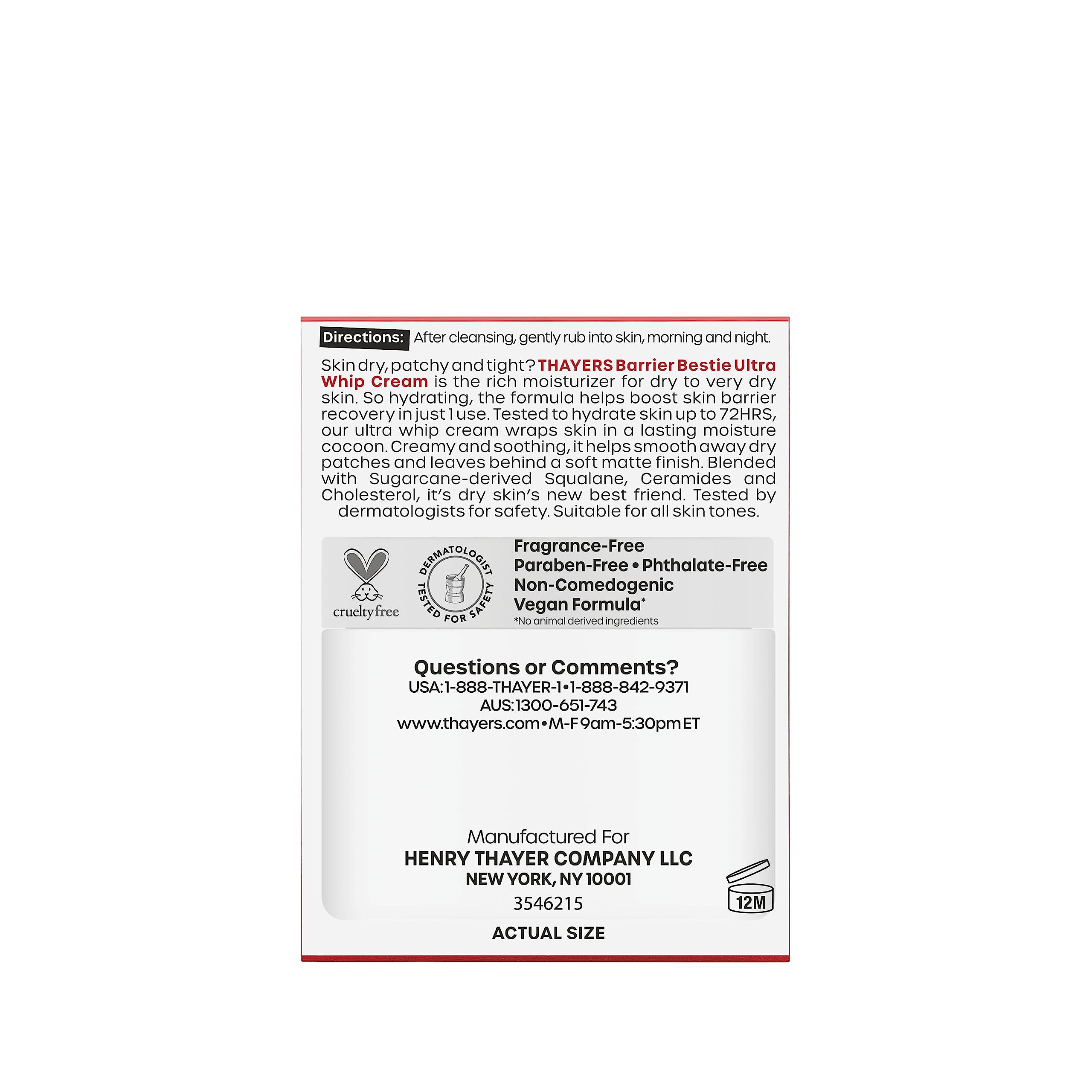 THAYERS Barrier Bestie texture swirl closeup shows non-greasy moisture for lasting comfort.