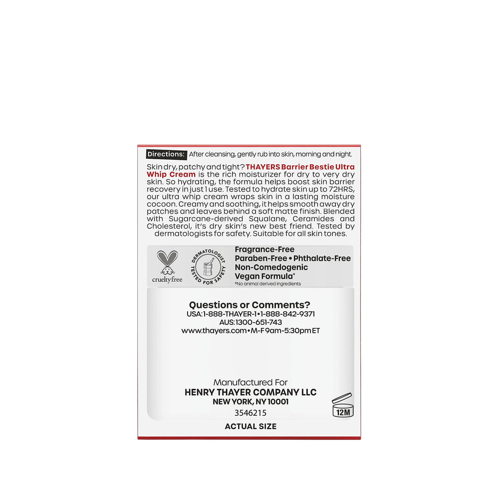 THAYERS Barrier Bestie texture swirl closeup shows non-greasy moisture for lasting comfort.