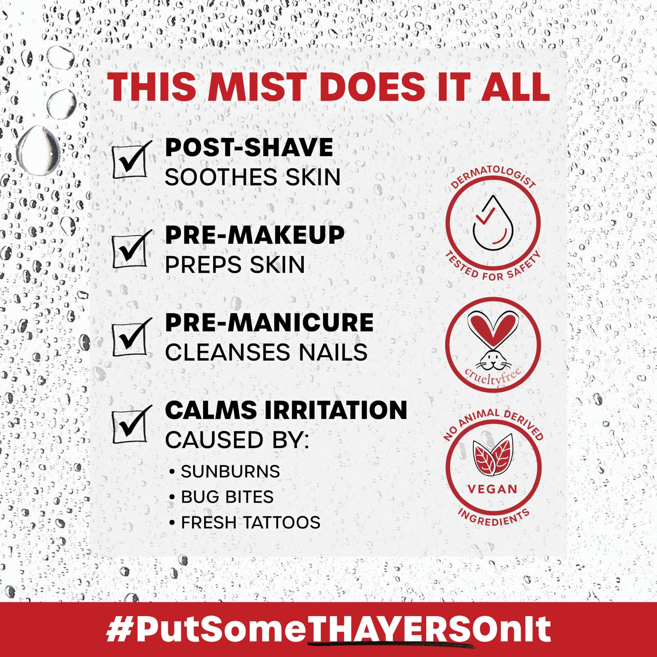 Thayers dermatologist-tested cruelty-free badge on packaging for safety and ethics.