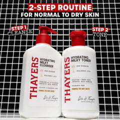 Thayers Milky Hydrating Cleanser hyaluronic acid bottle shot hints at moisture retention.