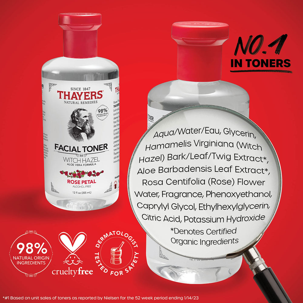 THAYERS Pore-Tightening Toner bottle highlights refined pores and smoother texture.