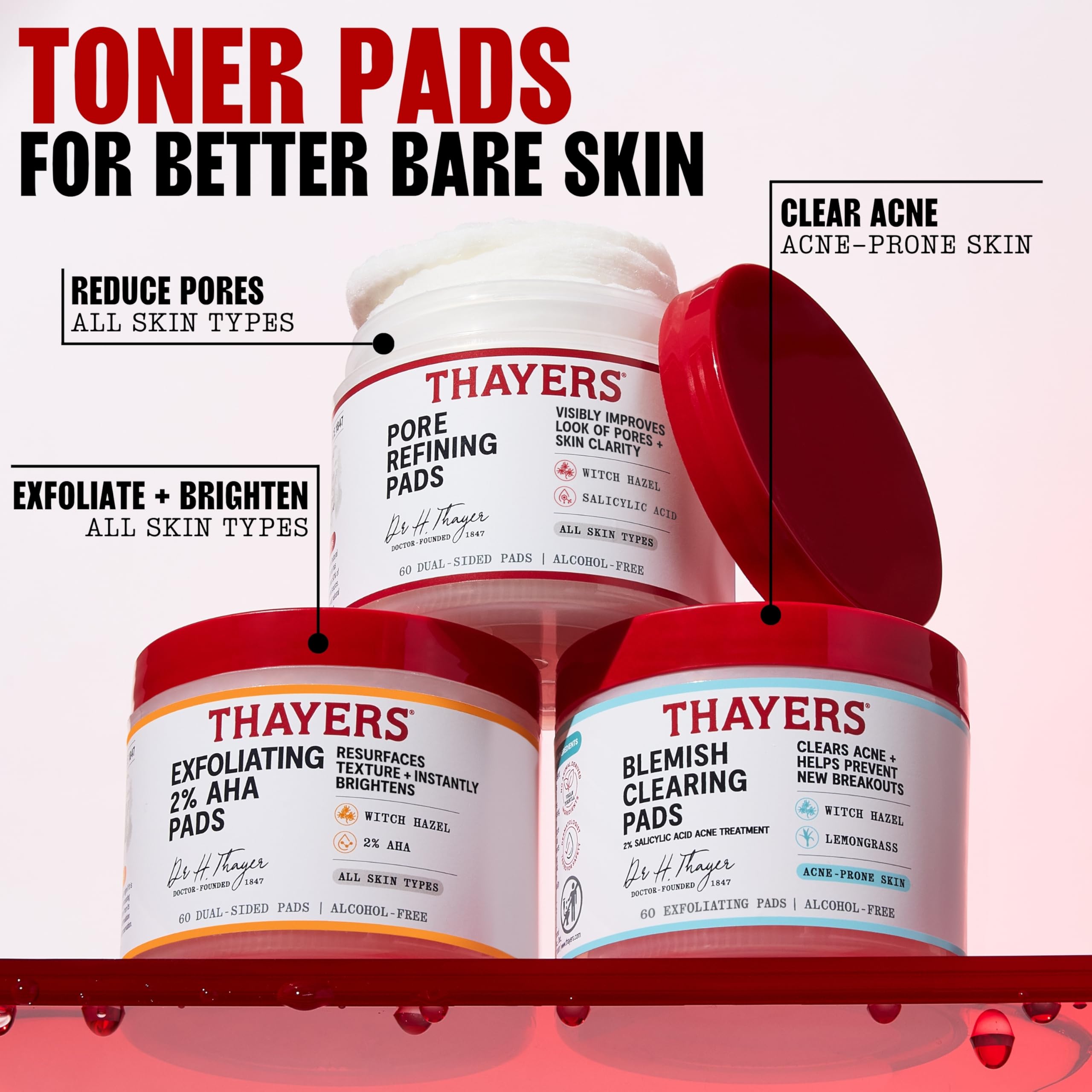 THAYERS pads beside moisturizer and sunscreen for layered care