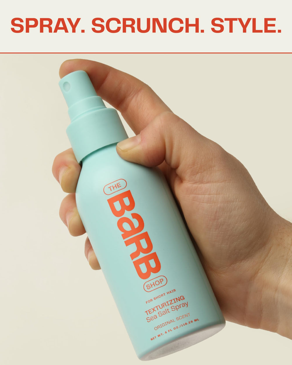 The Barb Shop Barb Sea Salt Spray on dry hair creates quick tousle and lift.