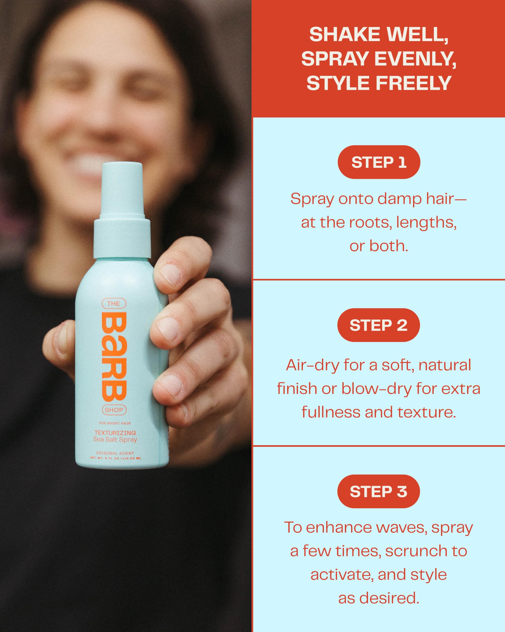 The Barb Shop Barb Sea Salt Spray enables air-dry beachy waves for everyday looks.