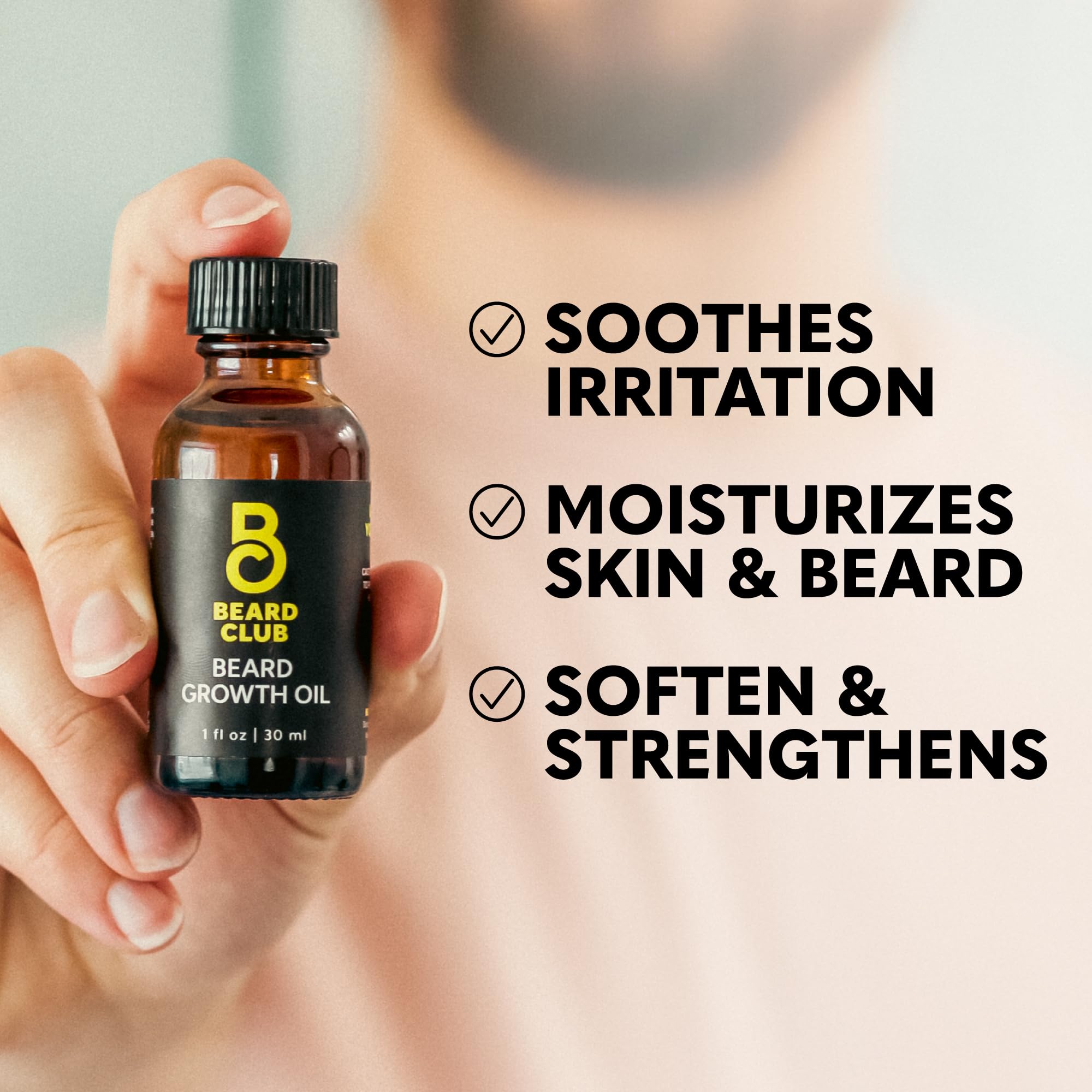 The Beard Club Beard Shampoo bottle highlighting cleansing and conditioning action.