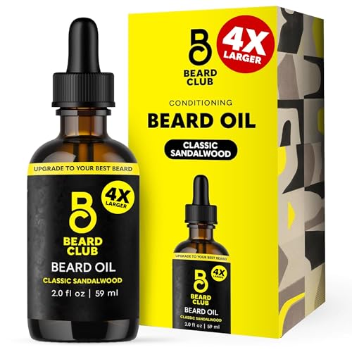 The Beard Club beard oil 2oz bottle enhances moisture for softer facial hair daily