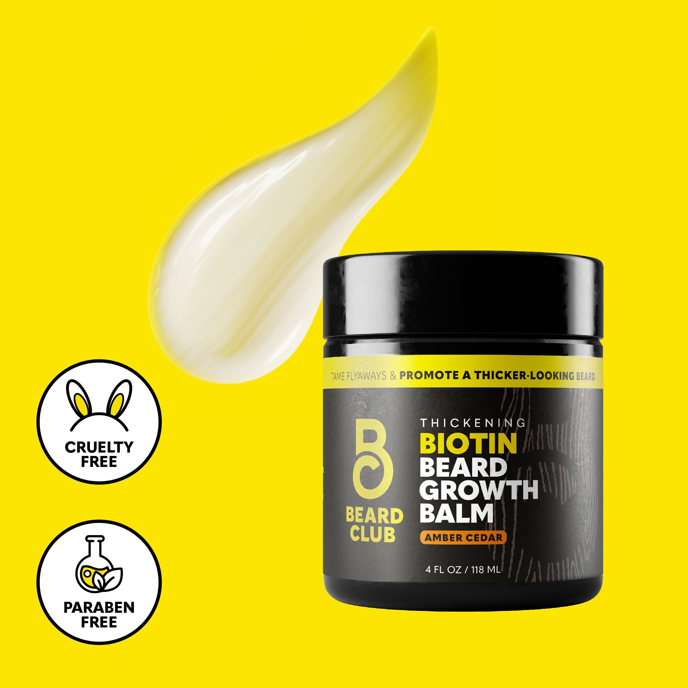 4 oz The Beard Club Biotin Beard Balm packaging on display.