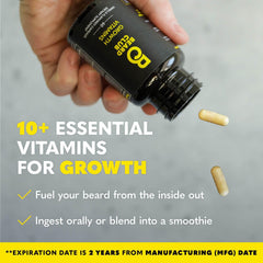 The Beard Club Biotin vitamins bottle side reveals easy daily dosage for consistent use
