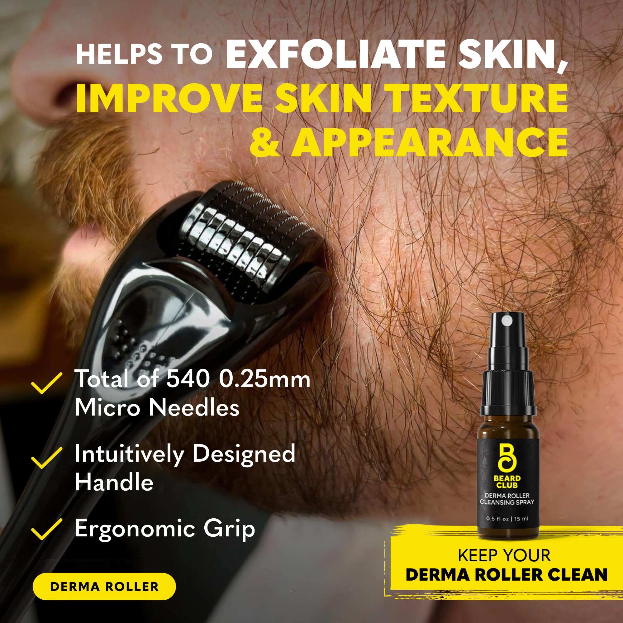 The Beard Club cleansing spray-daily bottle for easy derma roller maintenance.